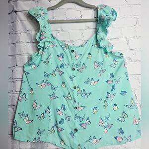 Girl's SO Mint Green Butterfly Ruffle Tank Top